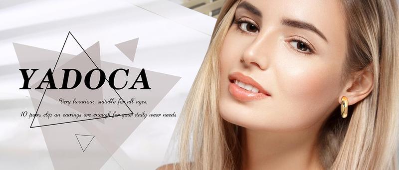 YADOCA 9 Pairs Gold Clip on Earrings for Women Gold Plated Waterdrop Chunky Clip on Hoop Earrings No Piercing Fake Earrings Set