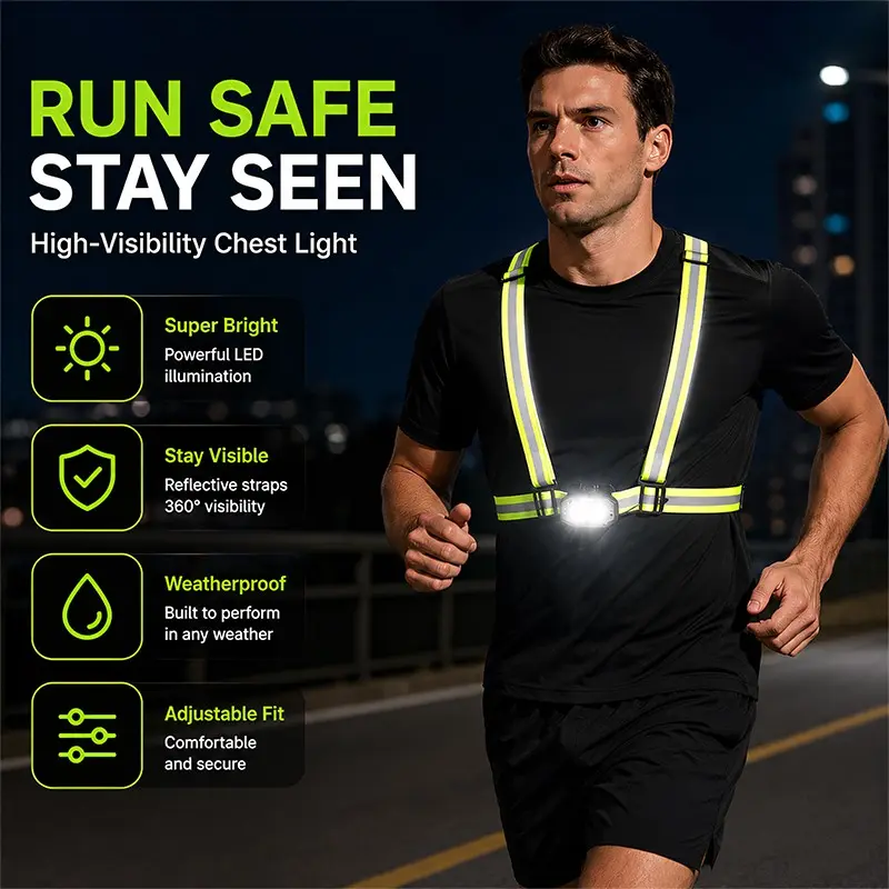LED Reflective Running Light, Type-C Charging Outdoor Lighting, Safety Warning Lamp for Hiking, Cycling, Camping, Night Run, Climbing