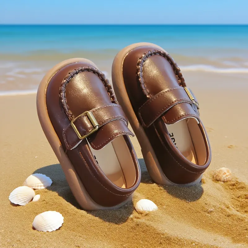 New Arrival British-Style Kids' Loafer Shoes - Round-Toe Synthetic PU Leather Low-Top Soft-Soled Flats, Rubber-Infused Comfortable and Stylish Toddler Footwear for School, Daily Casual, All-Season Use