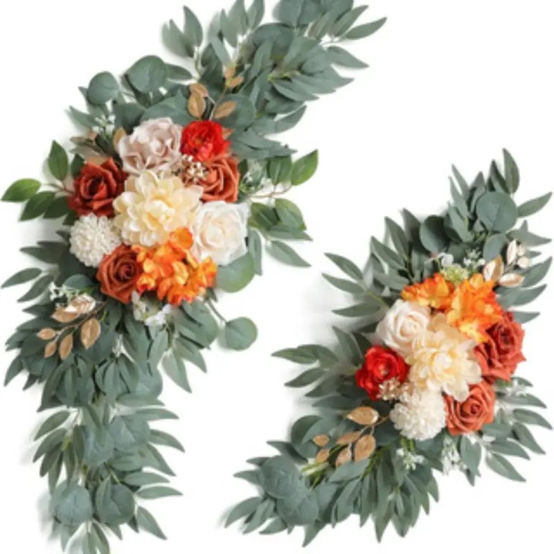 Wedding Arch Flowers (2 Pieces), Artificial Burnt Wedding Flowers, Welcome Sign Decorations, Ivory Color, Decorative Flowers, Floral Decoration, Perfect for Weddings