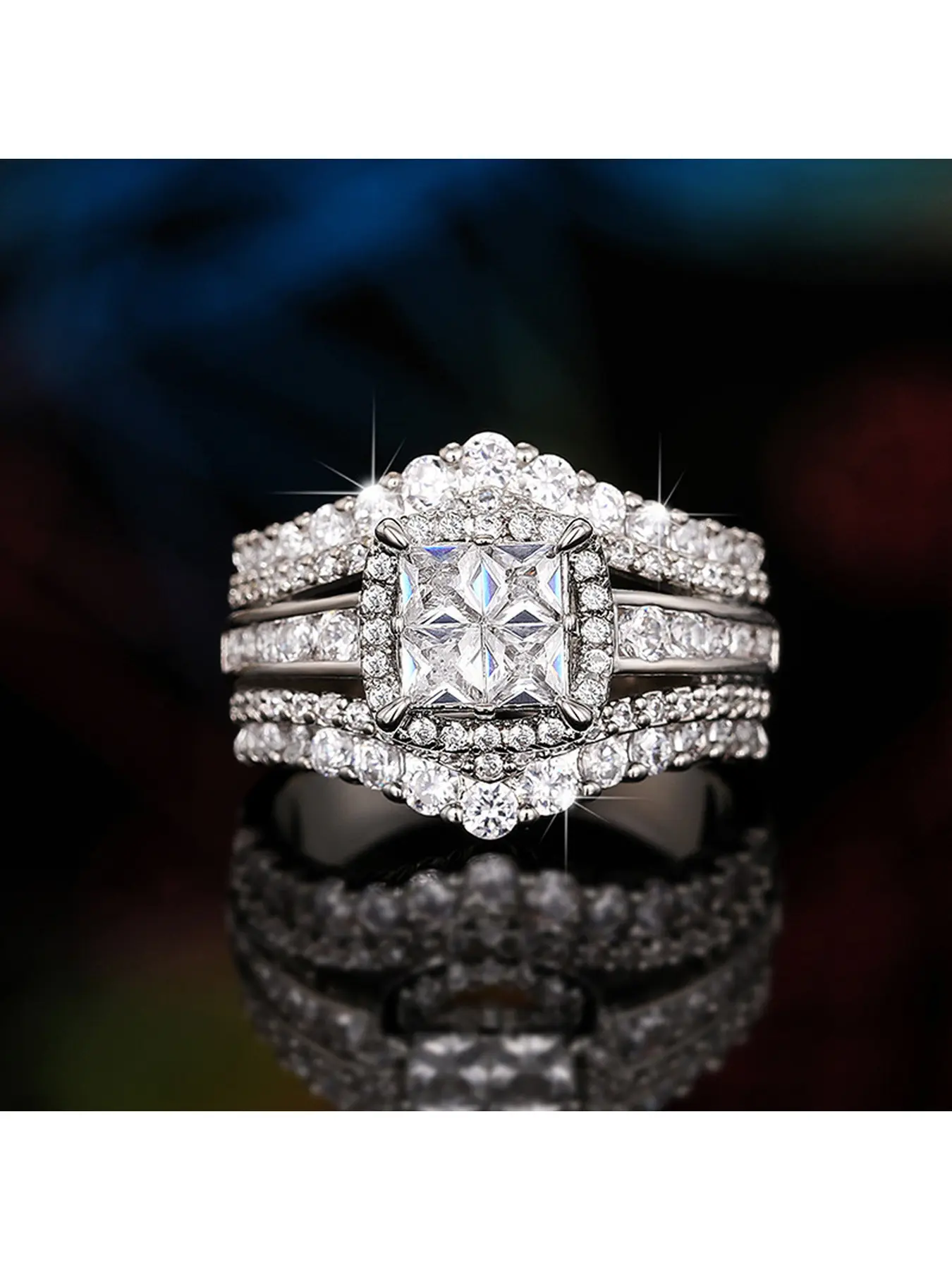 Luxury Princess Cut Full Diamond Ring, Sparkling & Elegant Women's Jewelry, Premium Accessory for Engagement & Gifting
