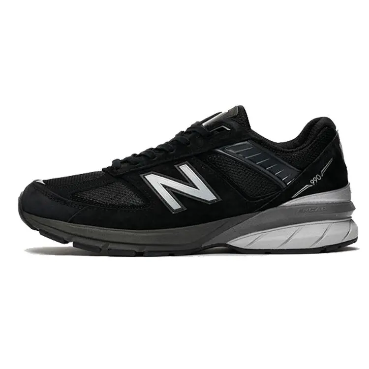 New Balance Nb 990 V5 Retro Fabric Leather Cushioning Durable Low Top Running Shoes M990BK5(2E)