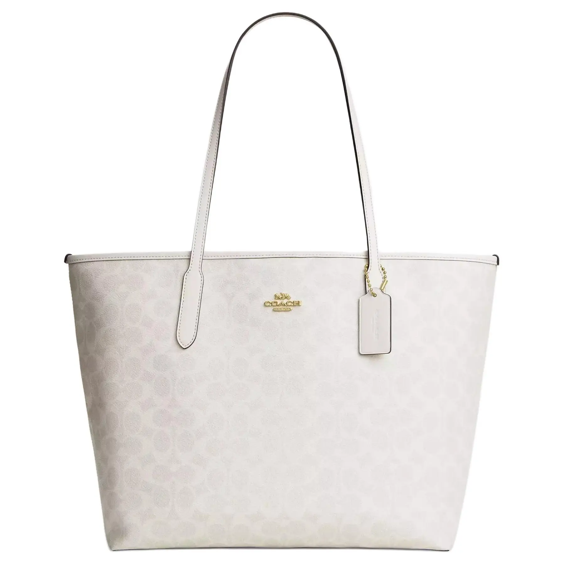 COACH City 33 Classic Monogram Tote Bag for Women, Structured Style in Chalk White
