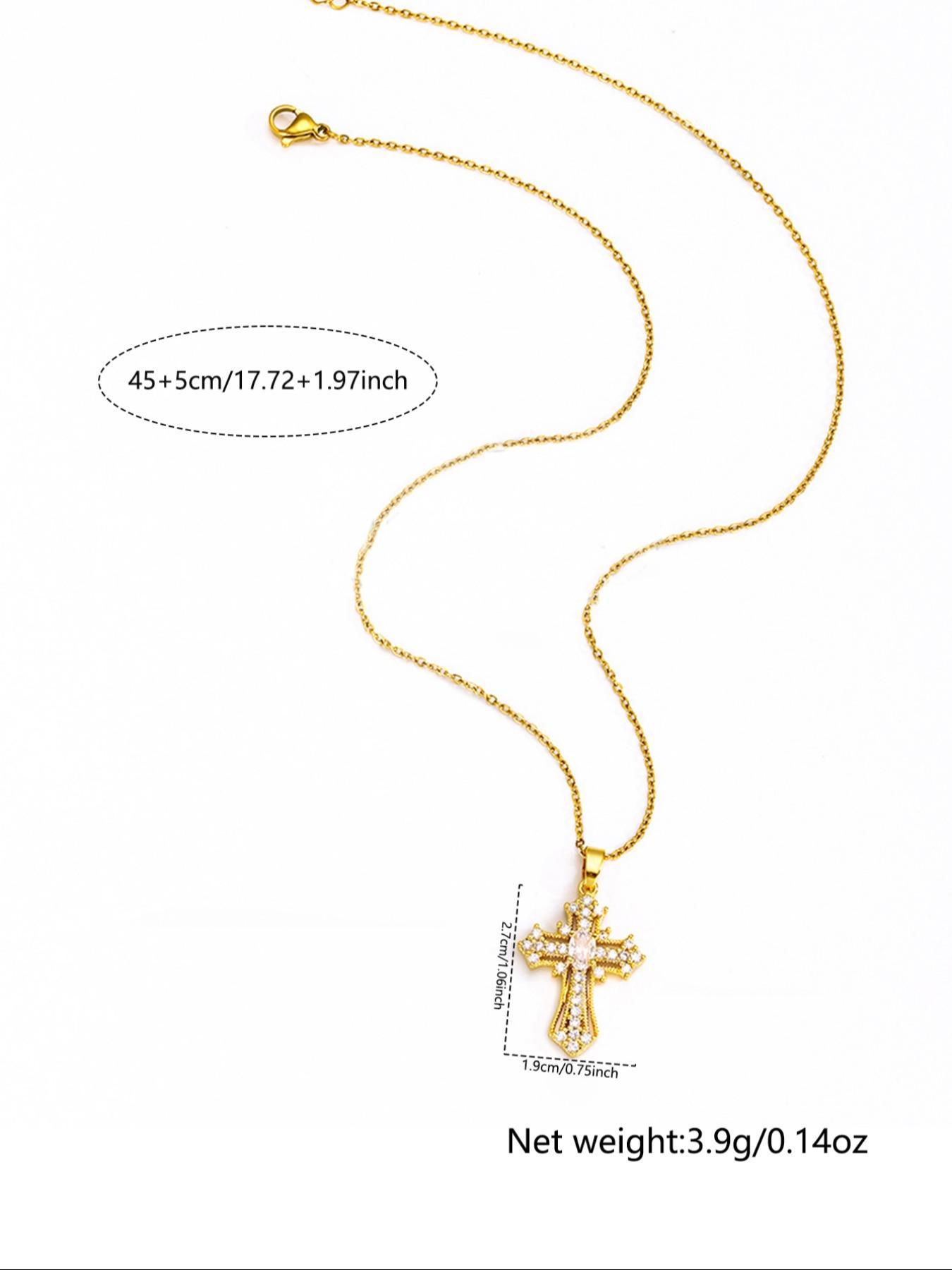 Rhinestone Cross Pendant Necklace for Women, Coptic Cross Necklace, Fashion All-match Accessory