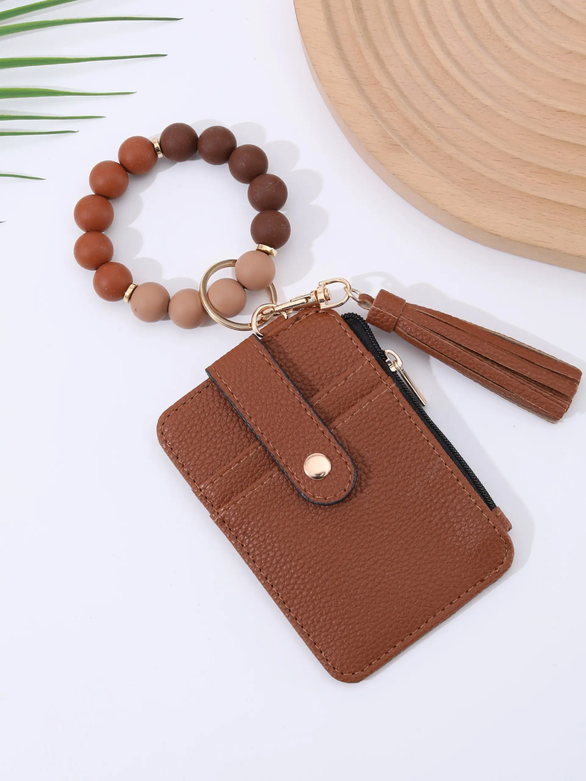 Beaded Wristlet Card Holder with Card Slots for Women, Cute Silicone Bead Keychain Wallet, Christmas Gift for Her