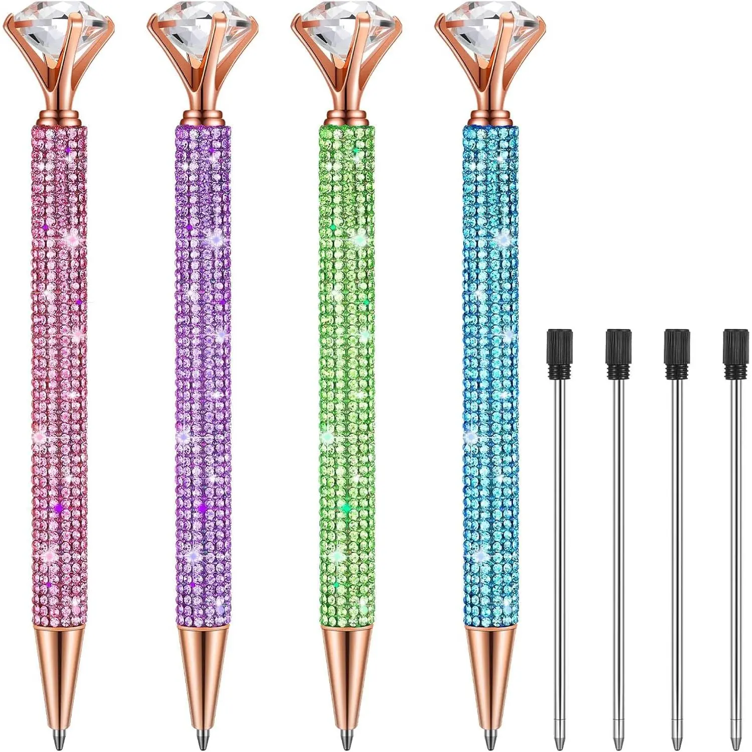 4 count  Top Pens with  Rhinestone Pen for Women Bling Ink Ballpoint with  Refills Wedding Bridal Shower Favors for Birthday Party School Office ( Color)