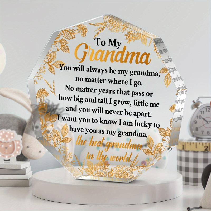 Irregular-Shaped Acrylic Signage Plaque, 1 Set Letter & Leaf Pattern Transparent Acrylic Plaque, Creative Birthday Gift for Grandma, Home Decoration, Home Decor Products, Decorative Plaque