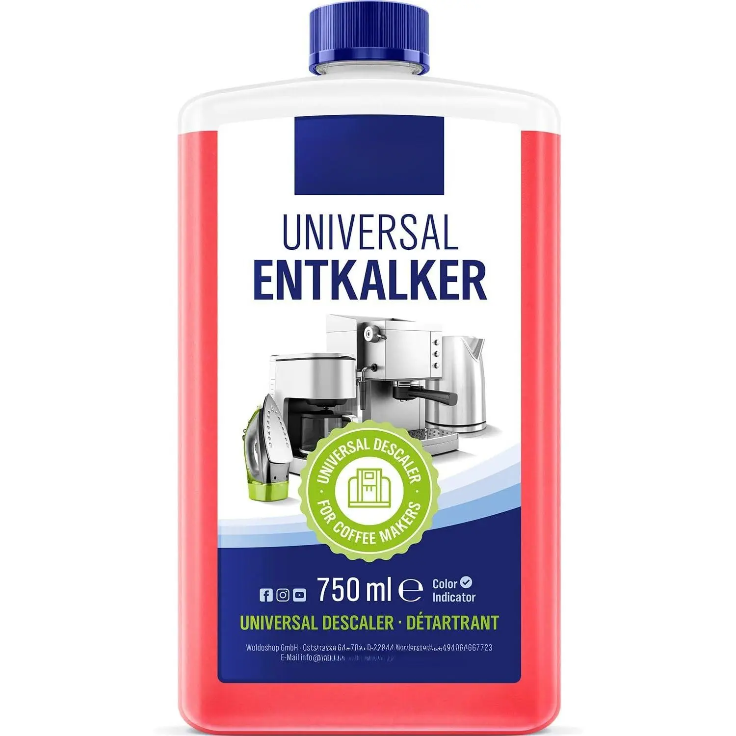 Descaling Solution for Coffee & Espresso Machines 25.6 Fl Oz - compatible with , , , , , Delonghi,  Formula with Color