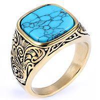 Unique European and American style, unisex carved minimalist square turquoise ring