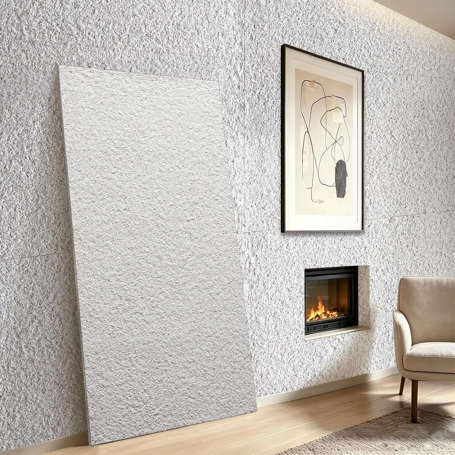 24” x 48” Faux Stone  Wall Panels, Clay Manufactured Raised Textured Paneling for Indoors and Outdoors Wall Accent (4, White Granite)