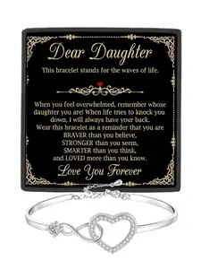 To My Daughter Infinity Heart CZ Bangle Bracelet Daughter Birthday Gift, Graduation Gift, Christmas Gift From Mom