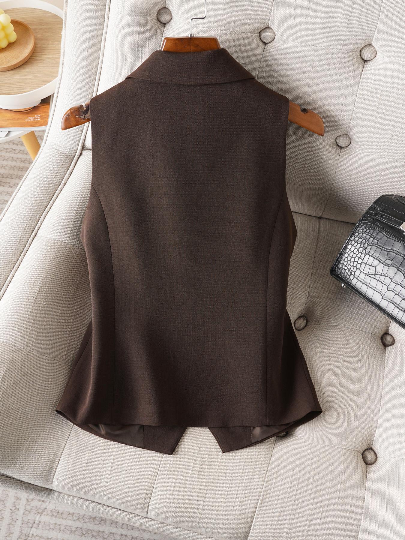 Women's Solid Lapel Neck Fitted Vest Blazer, Elegant Fashion Casual Vest Coat for Work Office Business, Ladies Spring & Fall Clothes