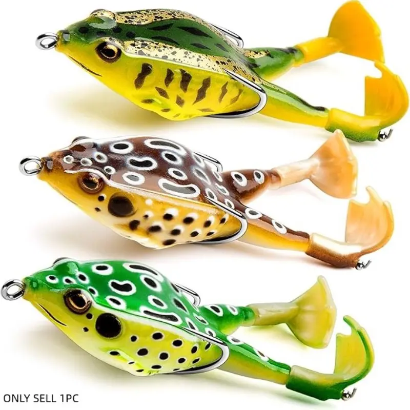 Three-Piece Dual Propeller Surface Frog Lure, Rotating Tail Floating Wobbling Bait, Sharp Hook, Ideal for Bass, Catfish, Freshwater Fish