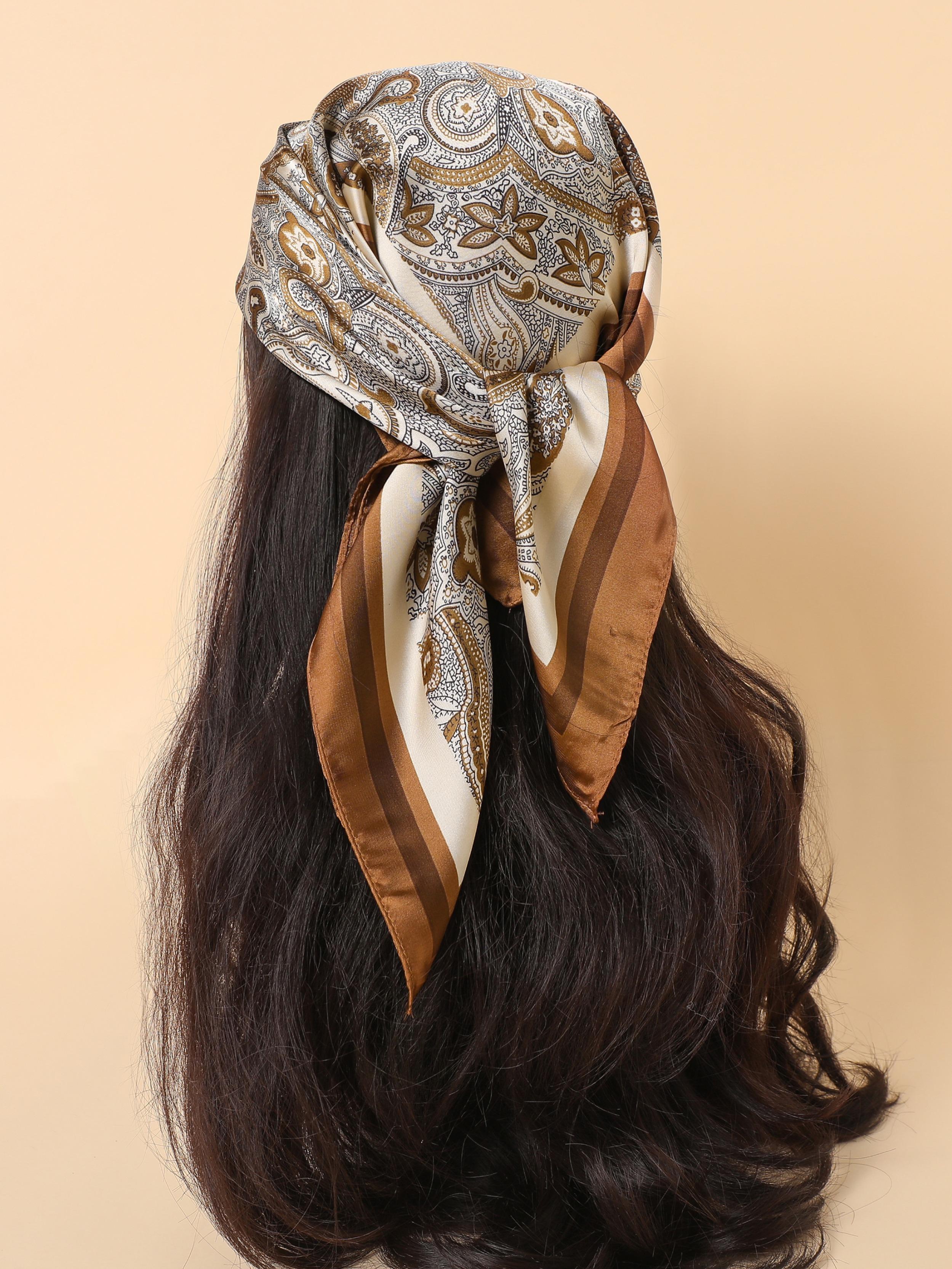 Women's Paisley Print Square Scarf, Boho Style Head Scarf, Fashion Hair Accessories for Women & Girls, Fashion Hair Scarves, Boho Floral Scarves