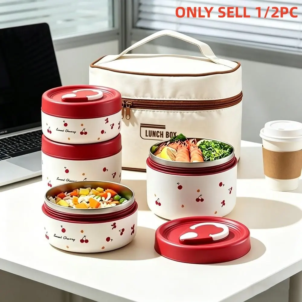 304 Stainless Steel Cherry Lunch Box, Microwave Safe, 650ML, Portable Insulated Thermal Lunchbox Food Container, Ideal for Work, School, Travel, Home
