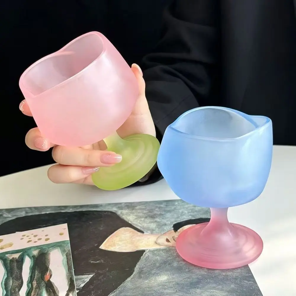 1/2pcs, Rose Petal Cup, Candy Series Cocktail Glass, Gradient Multicolor Frosted Juice Cup, Bubble Wine Glass, Ideal for Home, Coffee Shop, Bar, Restaurant