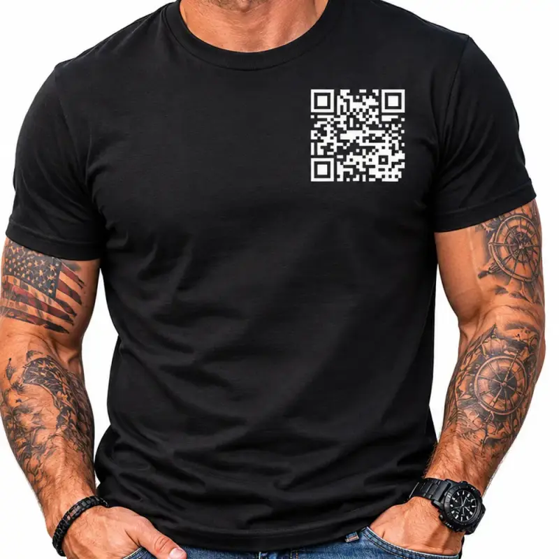 Men's Classic "FU" QR Code Print T-Shirt, Casual Menswear Top, Stylish Printed Apparel