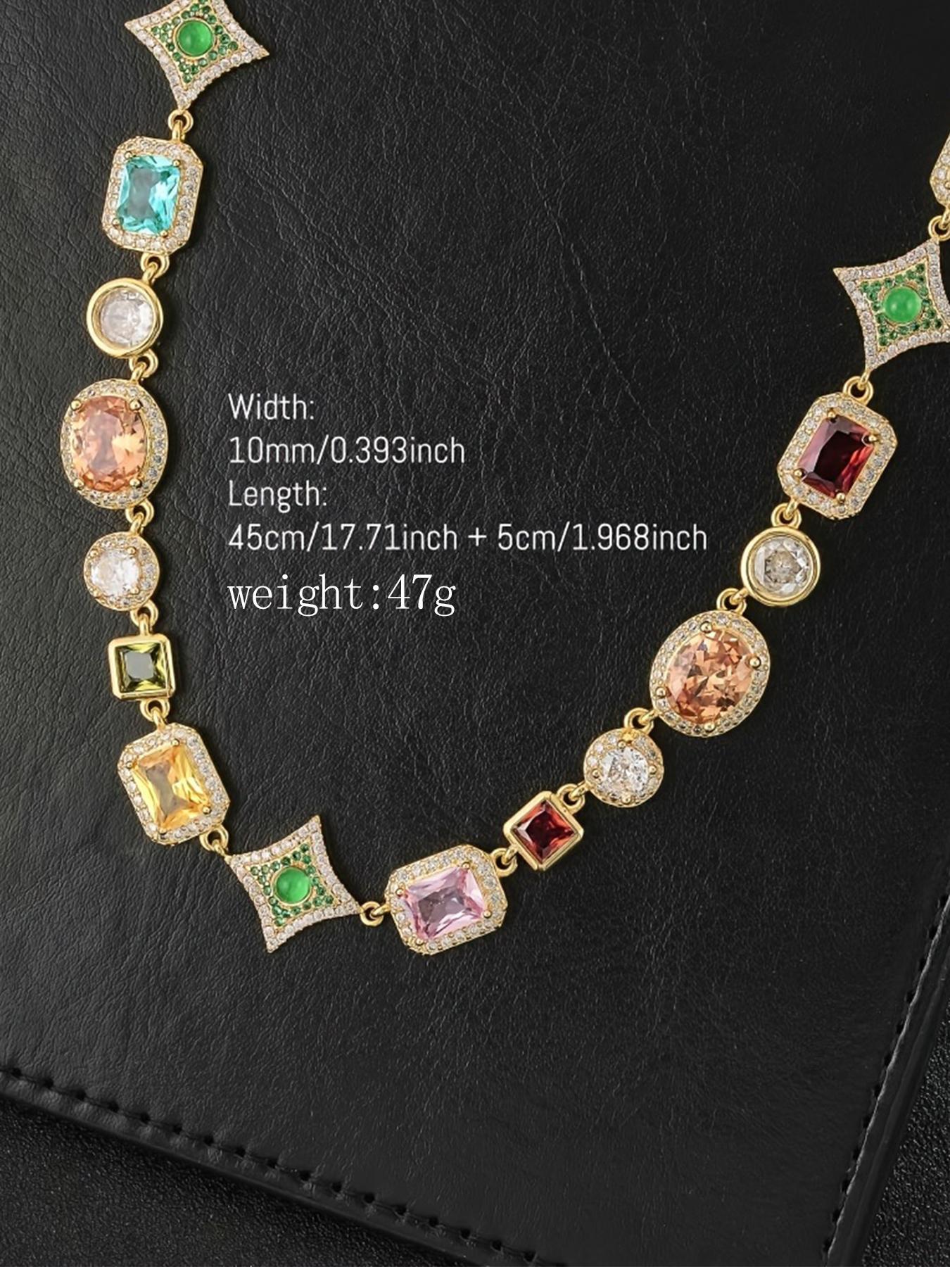 Vintage Colorful Stone Decorated Necklace, Elegant Zircon Stones Necklace for Party, Daily Clothing Decor, Trendy All-match & Exquisite Jewelry for Birthday Gift, Fashion Jewelry Accessories, Multicolor Gemstone Decorated