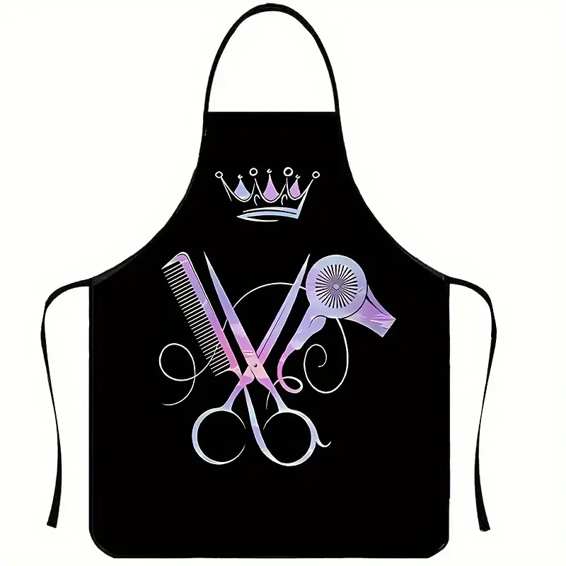 One Stylish Purple Apron for Hair Stylists Styling Featuring Adjustable Shoulder Straps, a Design with Scissors And a Comb, Made from Durable Polyester Suitable for Both for home Cooking And Salon Use