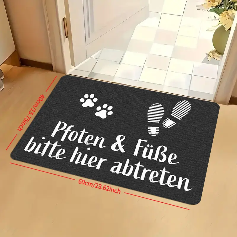 German-Language Slogan Doormat: Paw Prints and Footprints, Paw and Shoe Prints, Diatomaceous Earth Doormat, Non-Slip, Outdoor, Pet Owners, Entryway Doormat