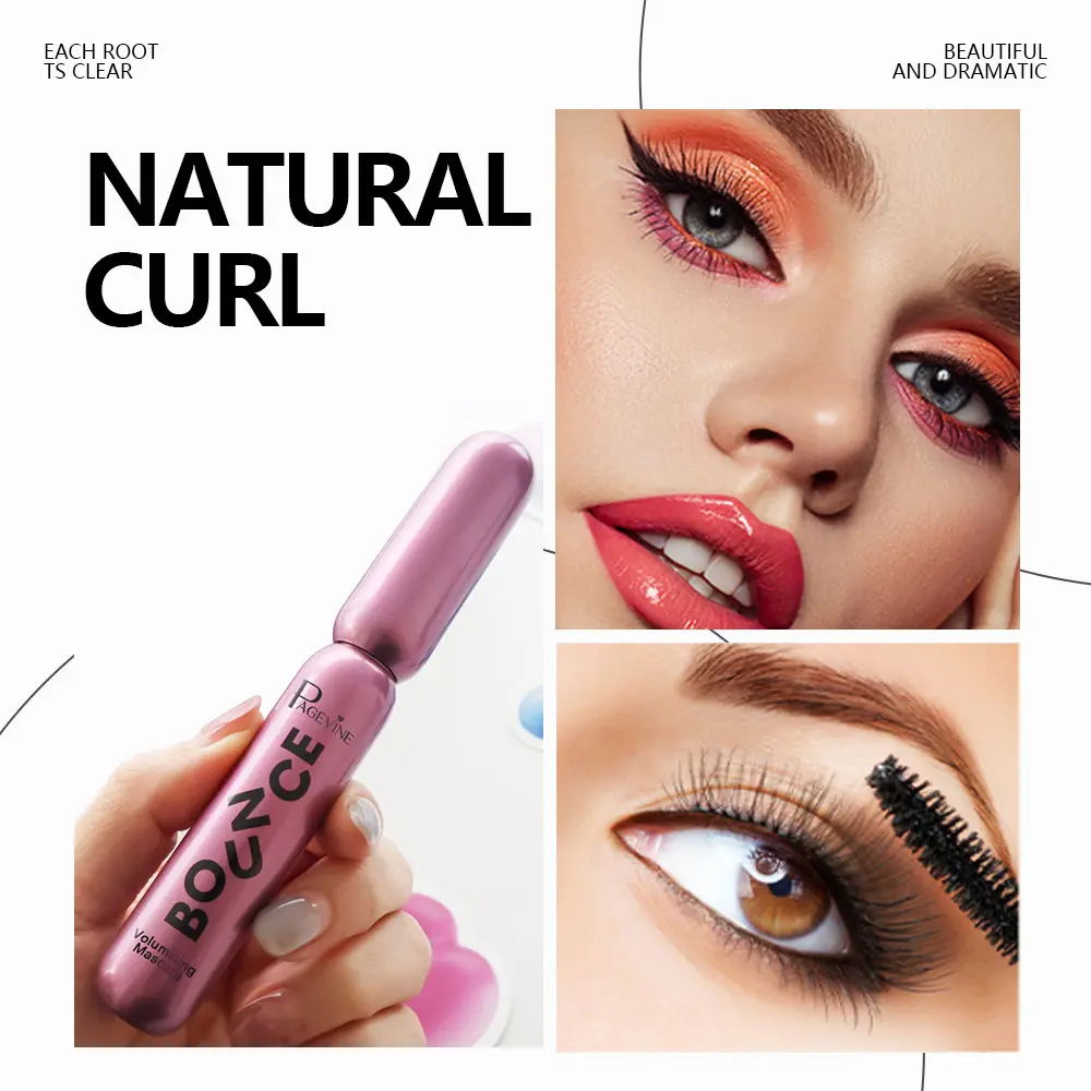 1PC Volumizing Daily Mascara PAGEVINE 5D Curly Lash Mascara Dense‑Bristle Brush 24H Waterproof Non‑Clumpy Smooth Metallic Pink Tube Waterproof Curling Mascara For Beginner Daily Eye‑Makeup Beauty Gift