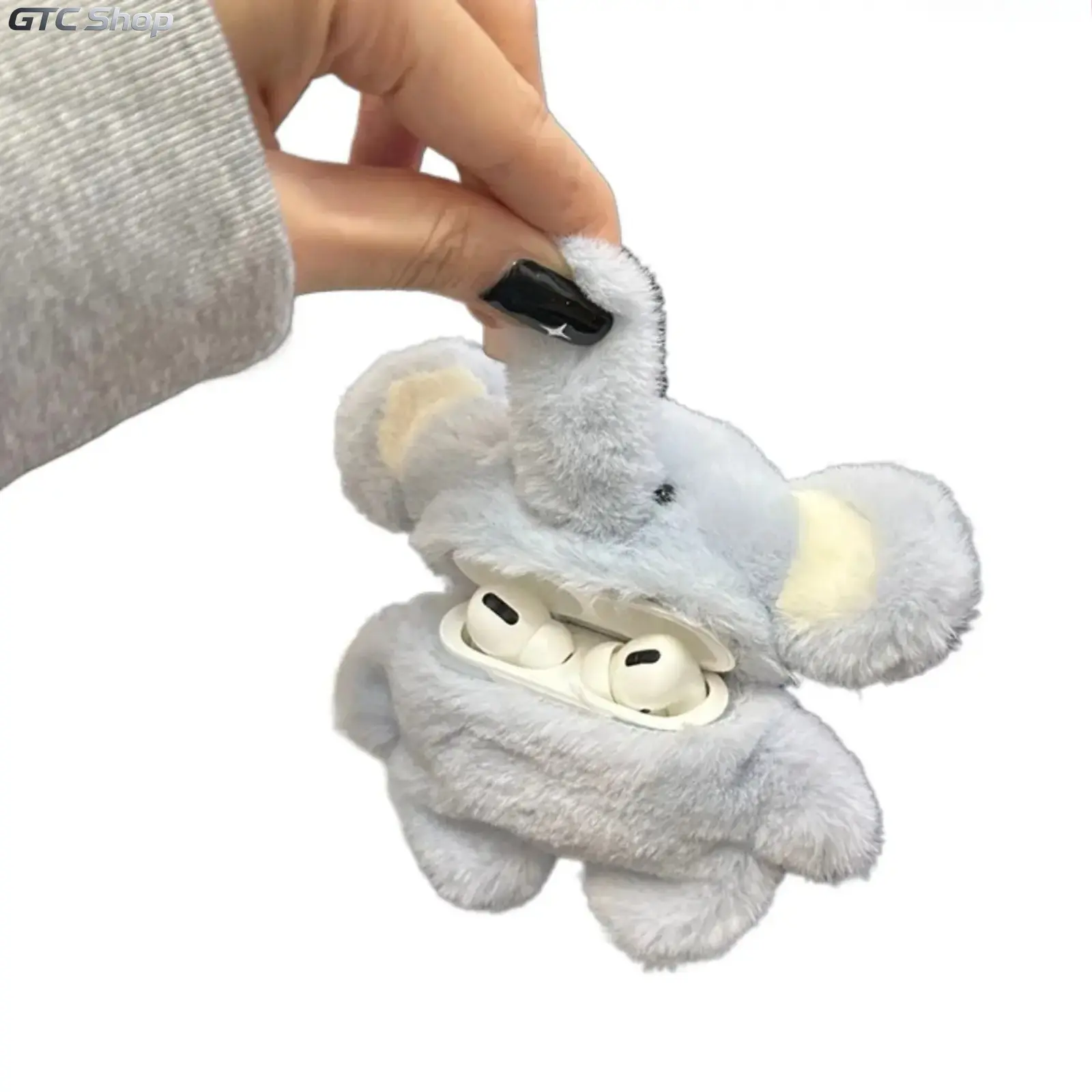 Handheld Fluffy Baby Blue Plush Elephant AirPods Case, Portable Protective Earbud Cover, Cute DIY Bag Accessory, Compatible for AirPods Series, No Headphones Included, Back to School Gift for Teens