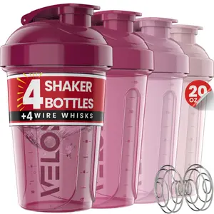 20-ounce 4-pack leak-proof protein shaker bottles - BPA-free, dishwasher safe, secure twist cap, removable mixing ball, suitable for protein mixtures, fitness sports water bottles