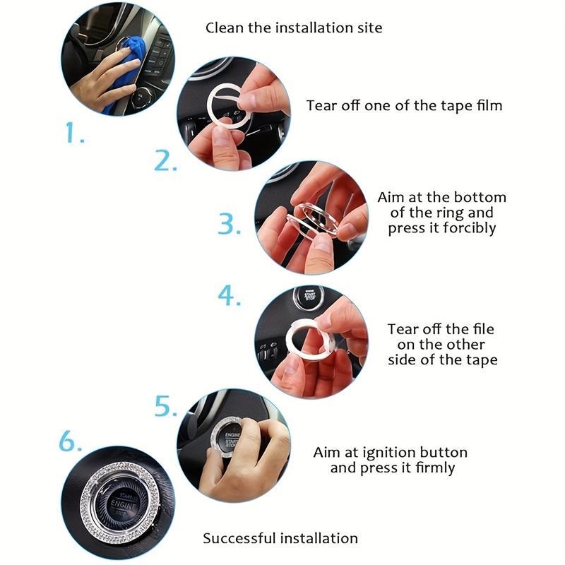 Rhinestone Decor Car Engine Start Stop Button Ring, Car Engine Start Stop Button Decoration Circle, Car Interior Accessories for Women, Car Decorations, Sticker for Cars