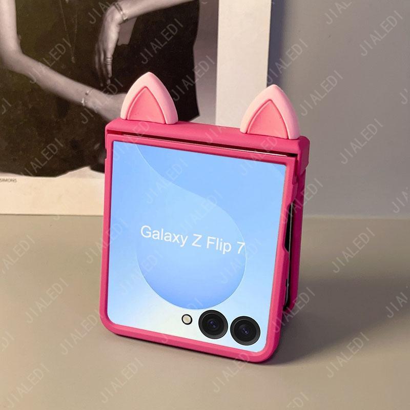 Cute Cat Ears Hinge Phone case For Samsung Galaxy Z Flip 7 6 5 4 3 flip6 zflip7 Cover