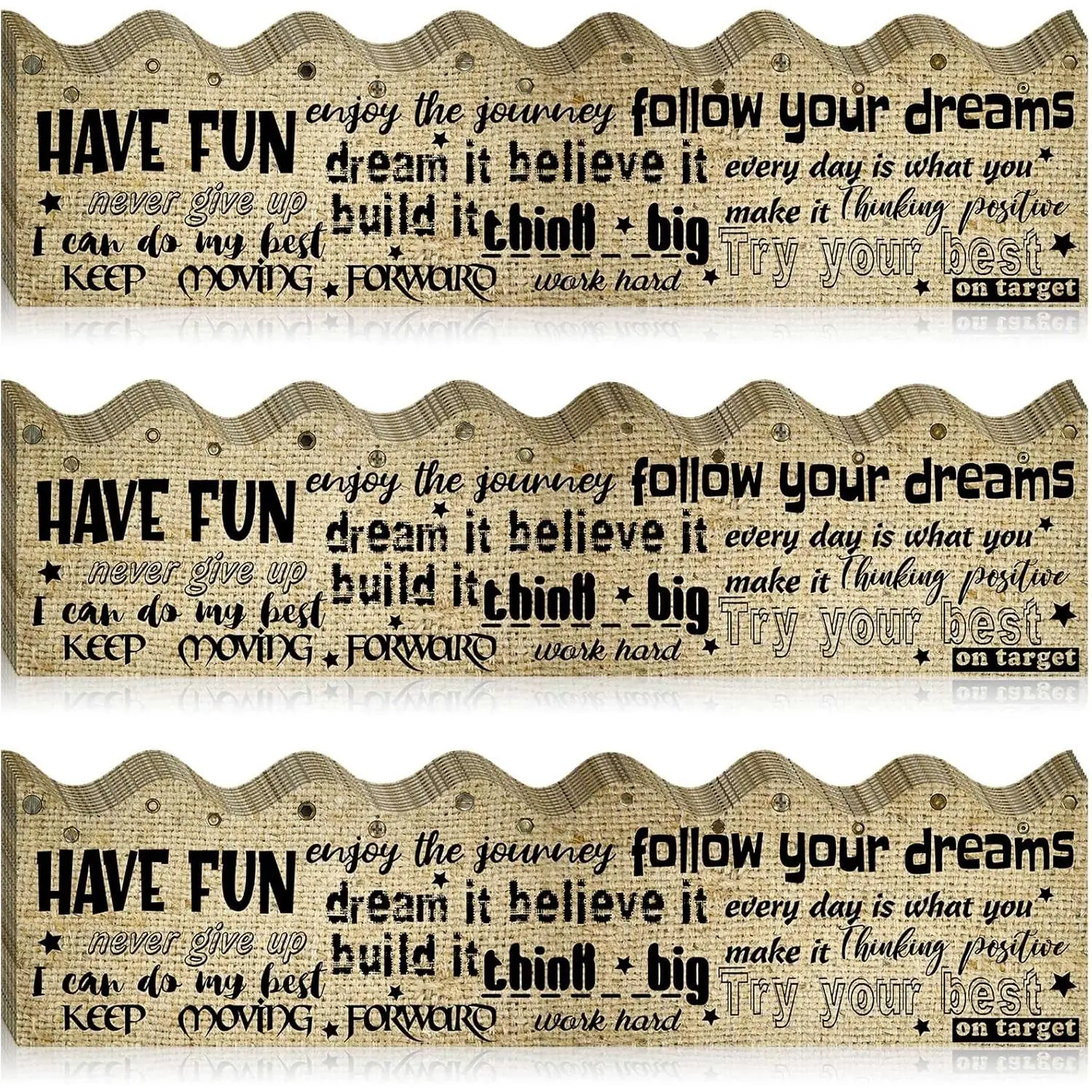 60 count Inspirational Quotes Bulletin Board Border Motivational Bulletin Board Decoration Inspirational Border for Classroom Office Wall Decors, 12 x 3 Inches(Burlap Scalloped)