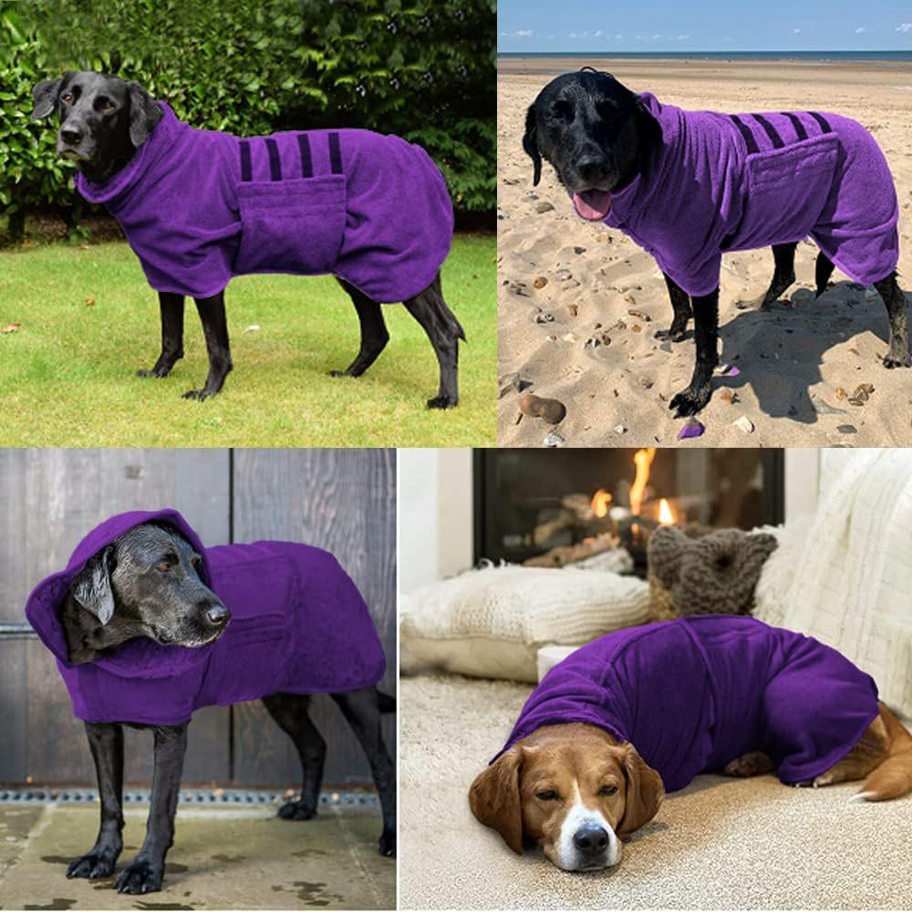 Dog Bathrobe Towel, Super Absorbent Microfiber Pet Drying Robe with Pocket & Adjustable Strap, Fast Drying Dog Bath Towel Wrap for Large Medium Small Dogs