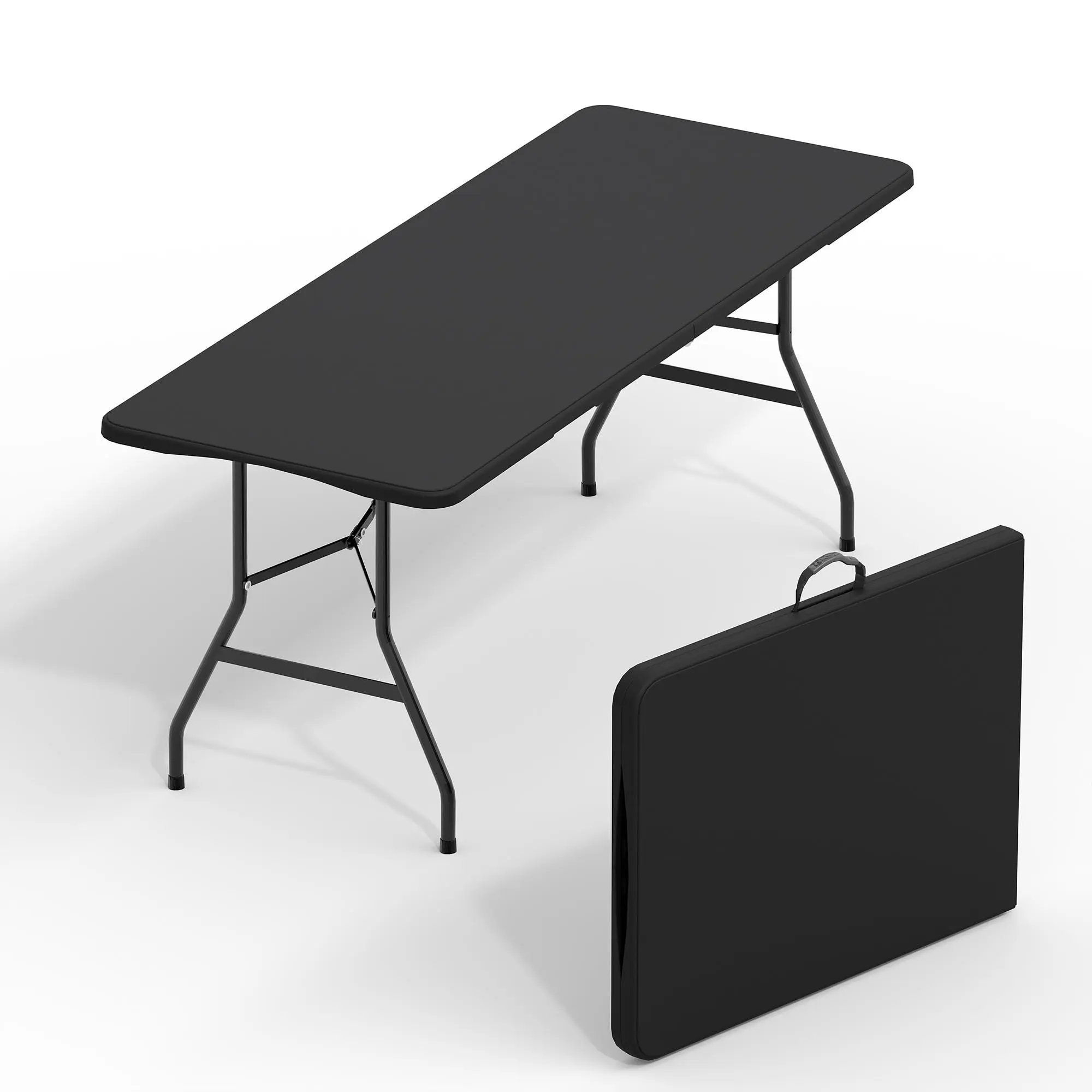 6FT Portable Folding Table - Premium HDPE Plastic Foldable Table with Carry Handle for Camping, Parties, Picnic & Events, Indoor Outdoor, Black
