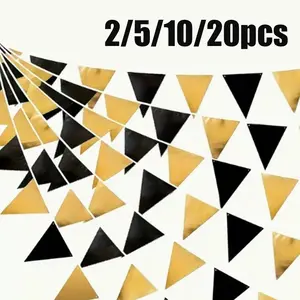 2/5/10/20Pcs and Gold Party Decor Triangle Flags Banner, Metal Fabric Bunting Garland, Birthday, Graduation, Wedding, New Year, Engagement Party Supplies