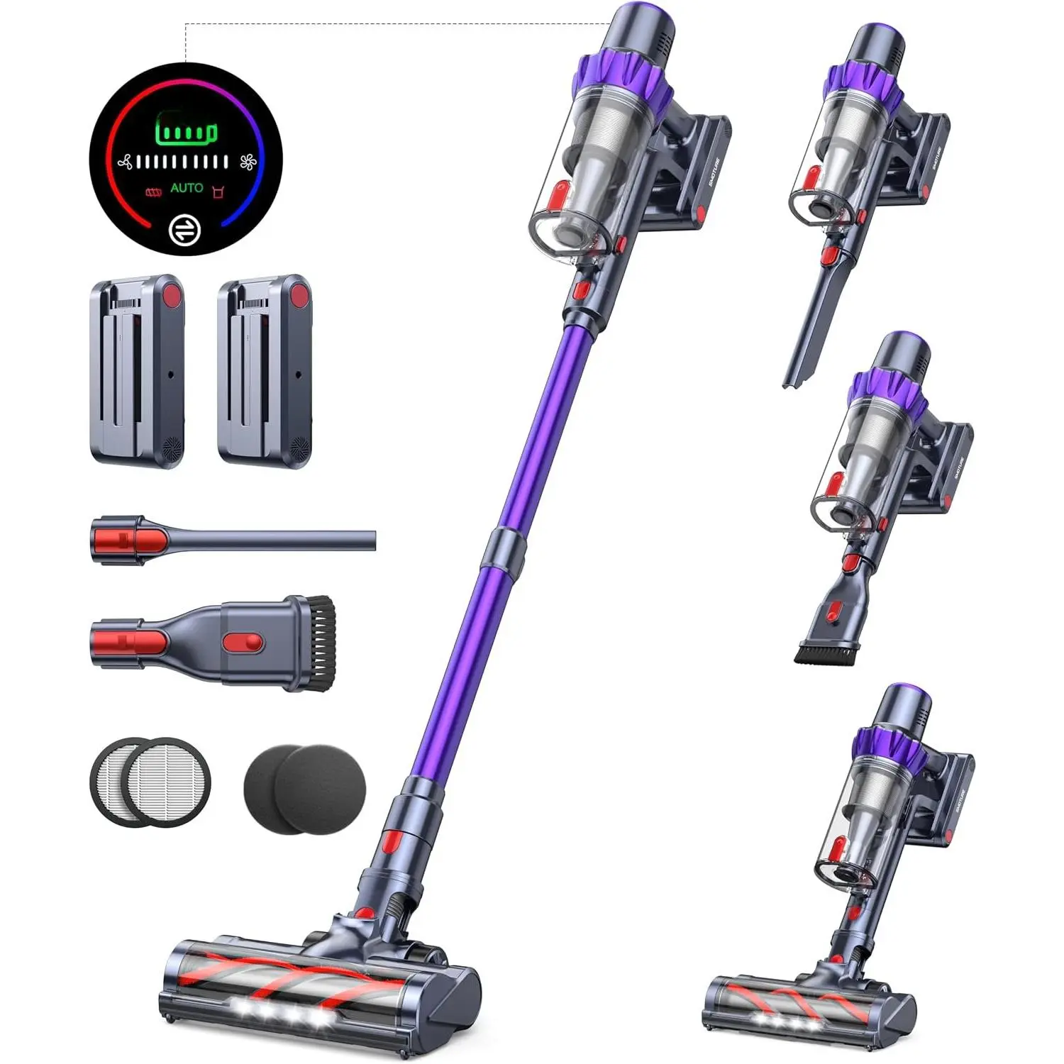 Cordless Vacuum Cleaner, 2  110 Mins Runtime Vacuum Cleaners for , 45KPA 550W Stick Vacuum with Brushless , Automatically Adjust Suction, Handheld Vacuum for /Carpet/Floor