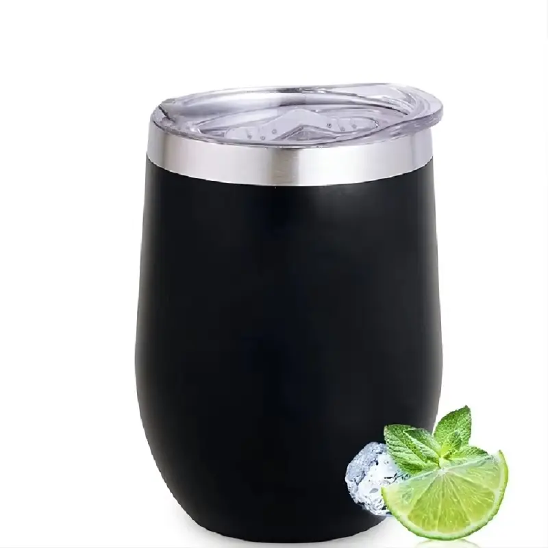 12oz Wine Tumbler with Lid, Stainless Steel Travel Mug, Stemless Double Wall Insulated Coffee Cup, Insulated Wine Glass for Travel, Portable Insulated Tumbler