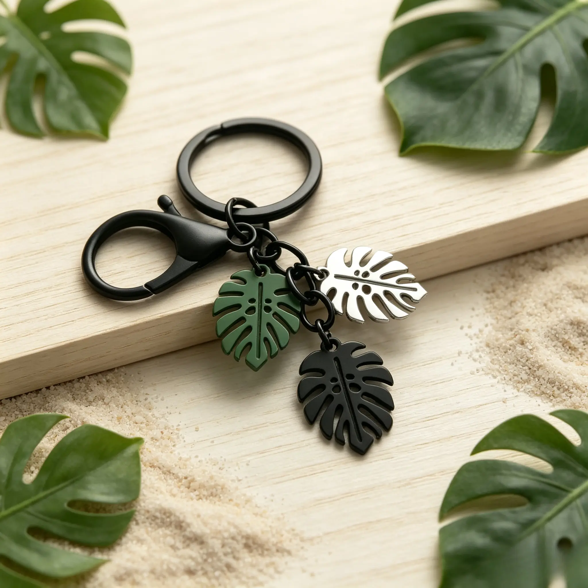 Unisex 3D Metal Leaf Keychain Charms 2-Pack, 3D Metal Craft Sports & Outdoor Fitness Ab Training Accessory, Nature-Inspired Decor for Keys, Small Purse, Gift for Plant Lovers