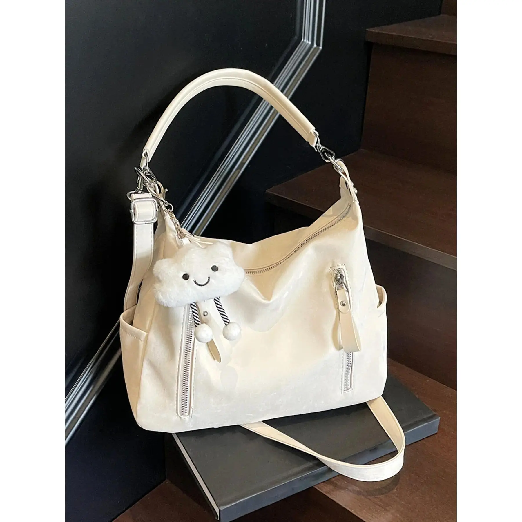 Women's Cloud Charm Crossbody Bag, Aesthetic Multi-Color Shoulder Tote with Zipper, Lightweight Casual Purse for College & Travel, Shoulder Bag, Purse Shoulder Bag