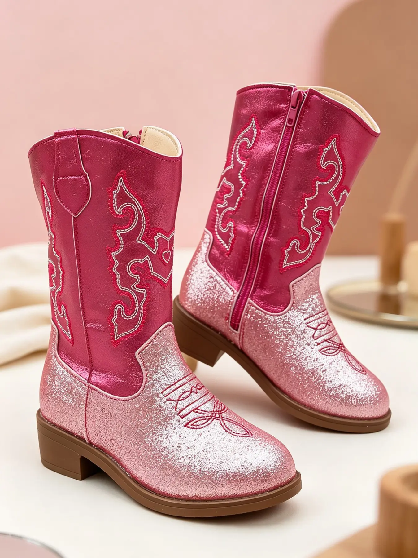 Girls' Riding Boots, Cowboy Boots, Classic Design, Fringe/empire Decoration, Zipper Closure, Versatile Heeled Shoes, Durable Motorcycle Boots