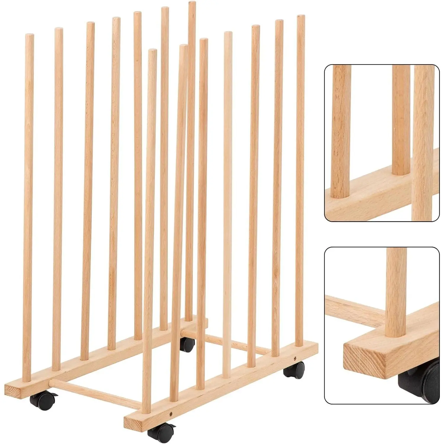 Large Art Storage Rack with Four Caster Wheels - Wooden Canvas Storage Stand Can Well Hold Up to 60" Drawing Boards, Prints, Panels, Paintings, and Artworks Display