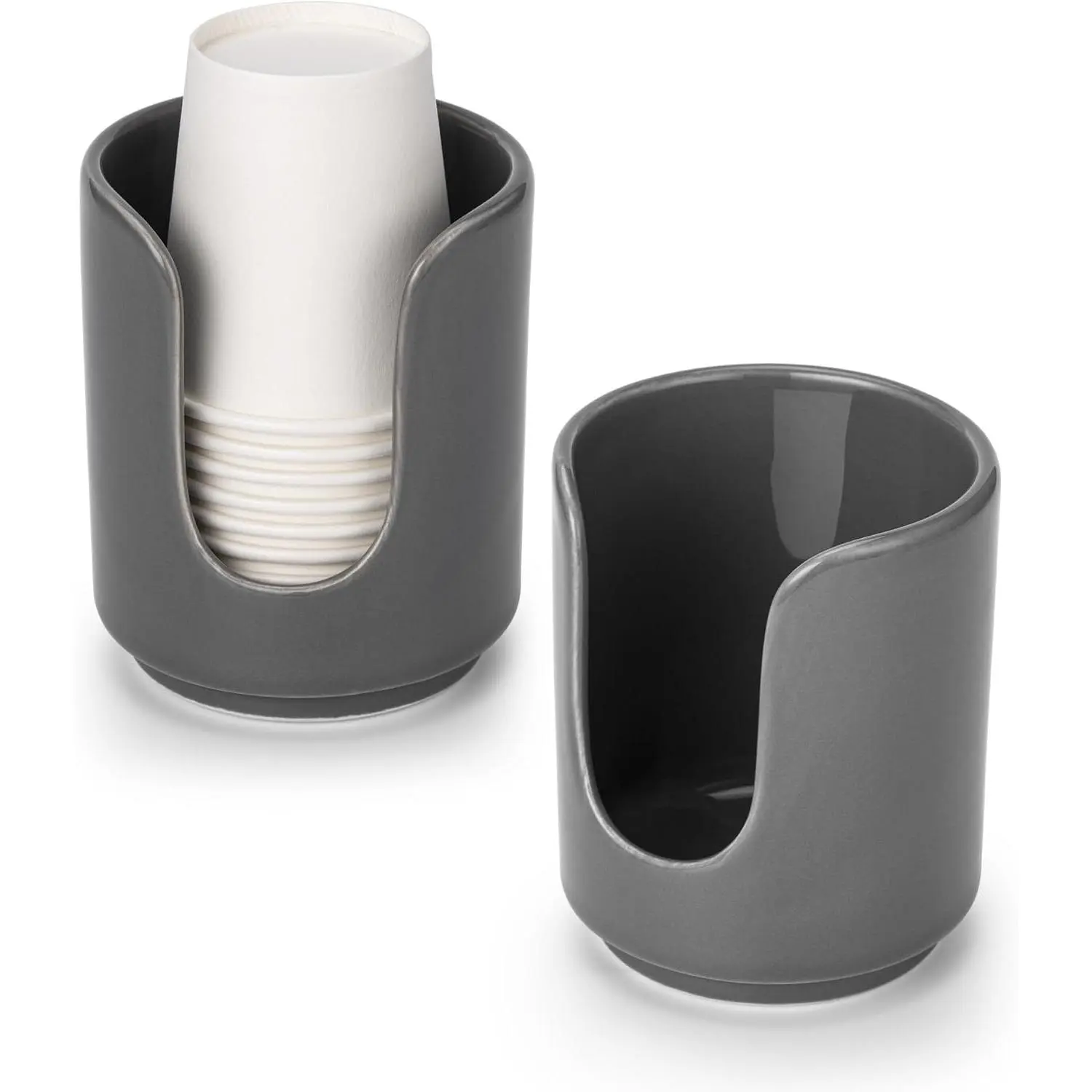 3 oz  Ceramic Bathroom Cup Dispenser, (2 Pack, Grey) | With 5 PLA Paper Cups, Bathroom Essential Accessories for Mouthwash Cup Holder