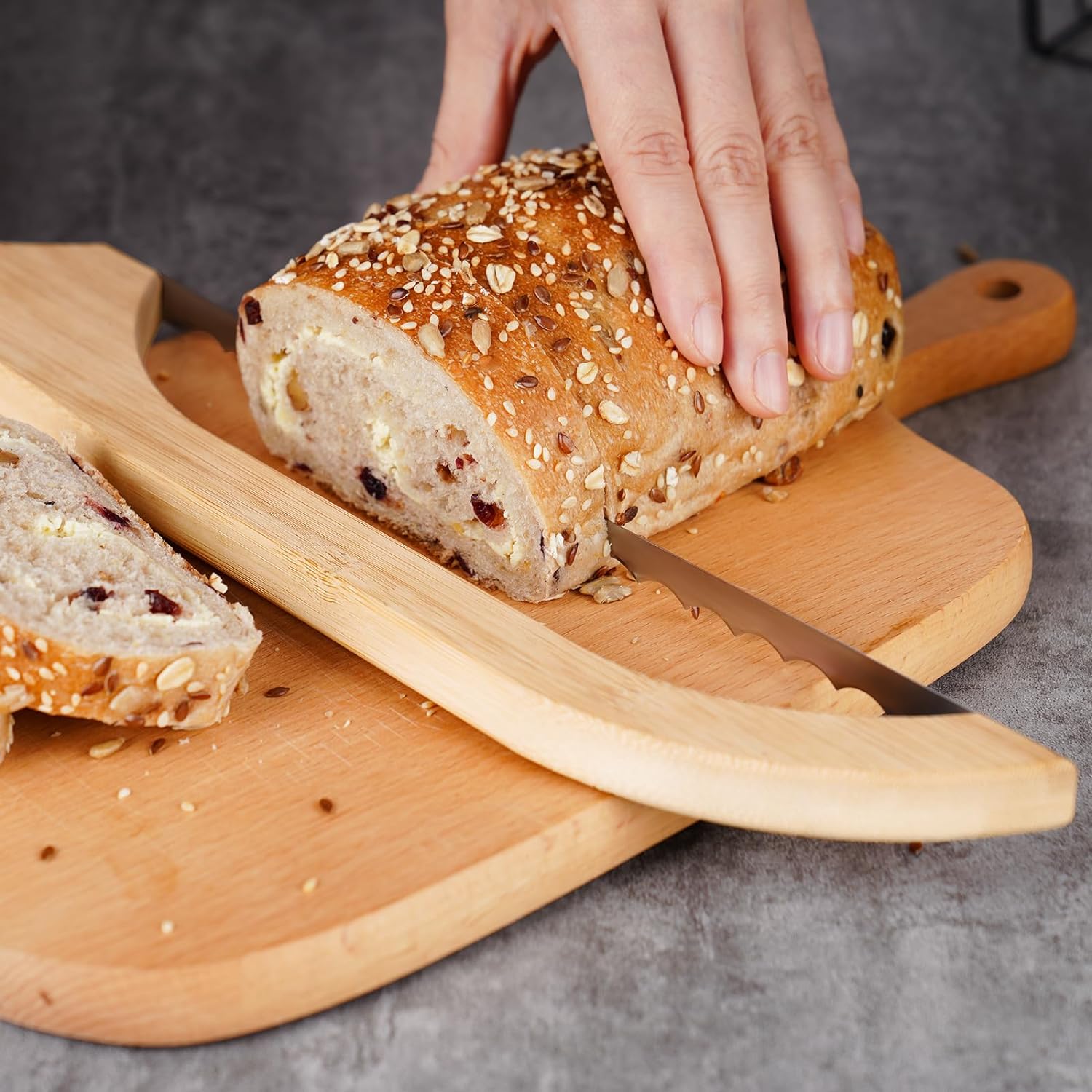 Wooden Bread Knife, 1 Count Stainless Steel Bread Slicing Knife with Hanging Rope, Bread Knife for Homemade Bread Sourdough Bread, Stainless Steel Knives