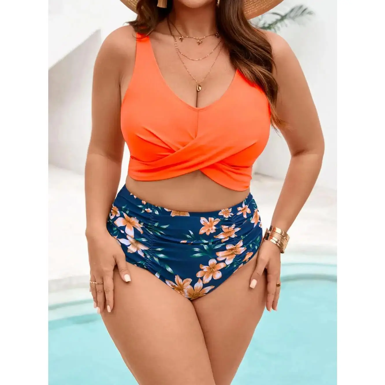 2026 Women's Solid Striped Crisscross Wrap High-Waisted Bikini, Backless Tie Two-Piece Swimsuit