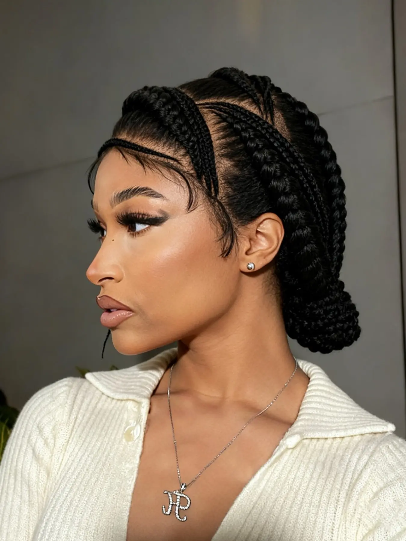 Synthetic Fiber Cornrow Low Bun Braided Wigs for Women, HD All Lace Front, Natural, Daily Party Wear, Handmade Braids, Lace Frontal Wigs