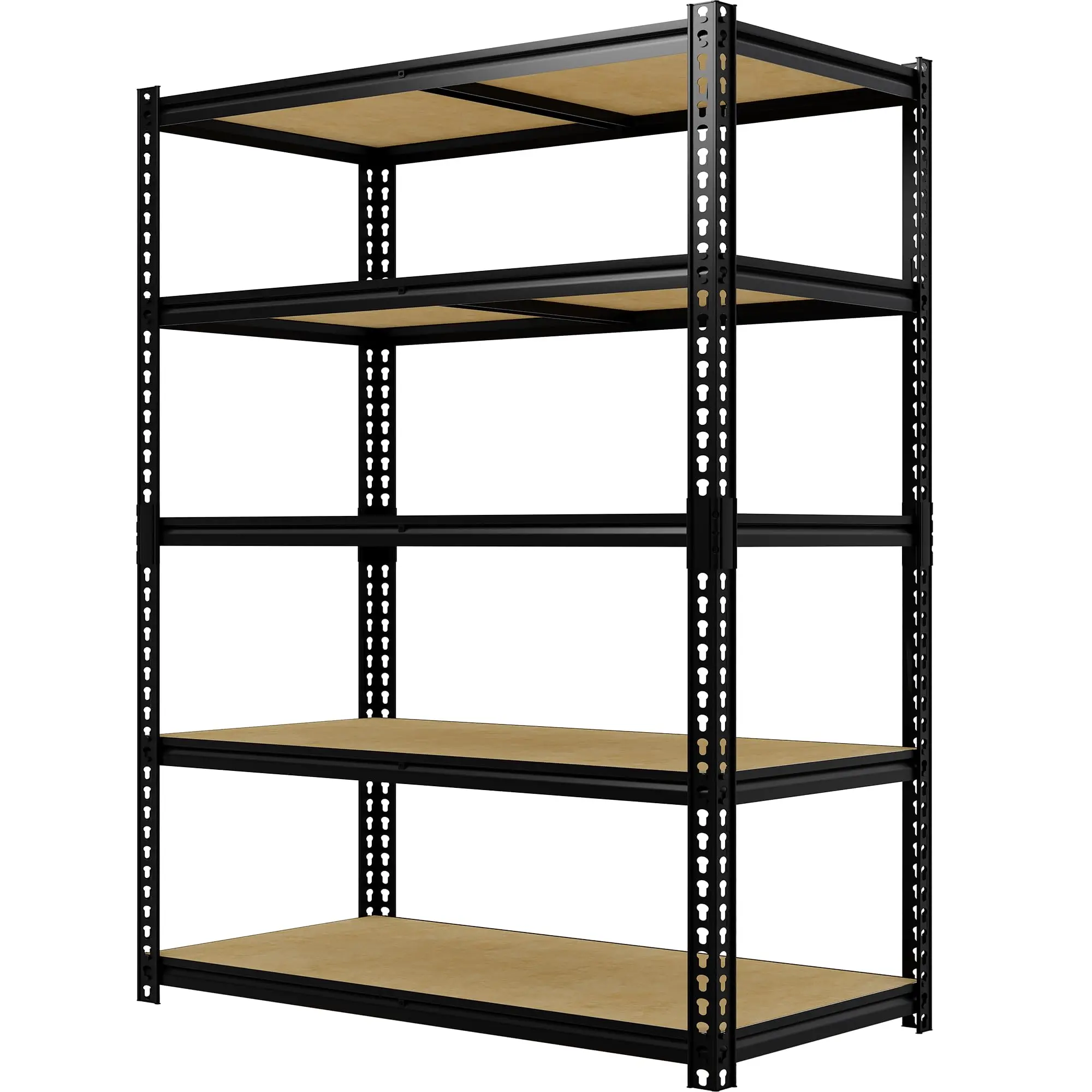 4/5-Tier Heavy Duty Garage Shelving Unit, 48"W x 24"D x 60"H/48" W x 24" D x 72" H, Boltless Adjustable Metal Storage Rack with Industrial Wood Shelves for Kitchen Pantry Basement Bathroom Laundry