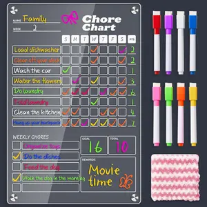 1 count   Chore Chart for , Chore Board, Dry Erase Chore Chart, 12"x8" Transparent Erasable  Chart for Teens and Adults Chore Checklist with Towel and 4 Markers
