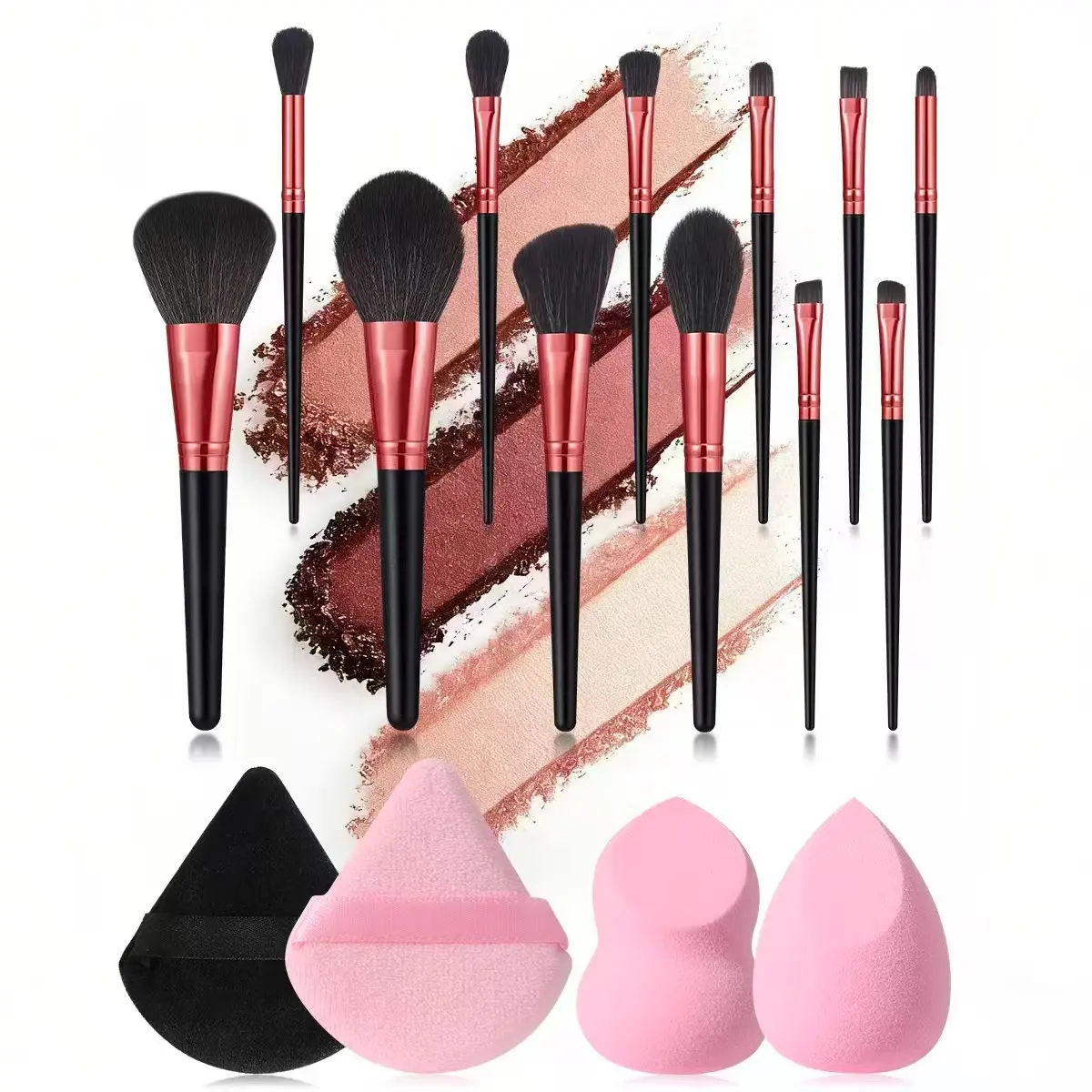 16-Piece Makeup Set, 12 Multi-Functional Brushes, 4 Beauty Tools, Soft Brush Bristles, Dry Wet Use, Liquid Powder Foundation