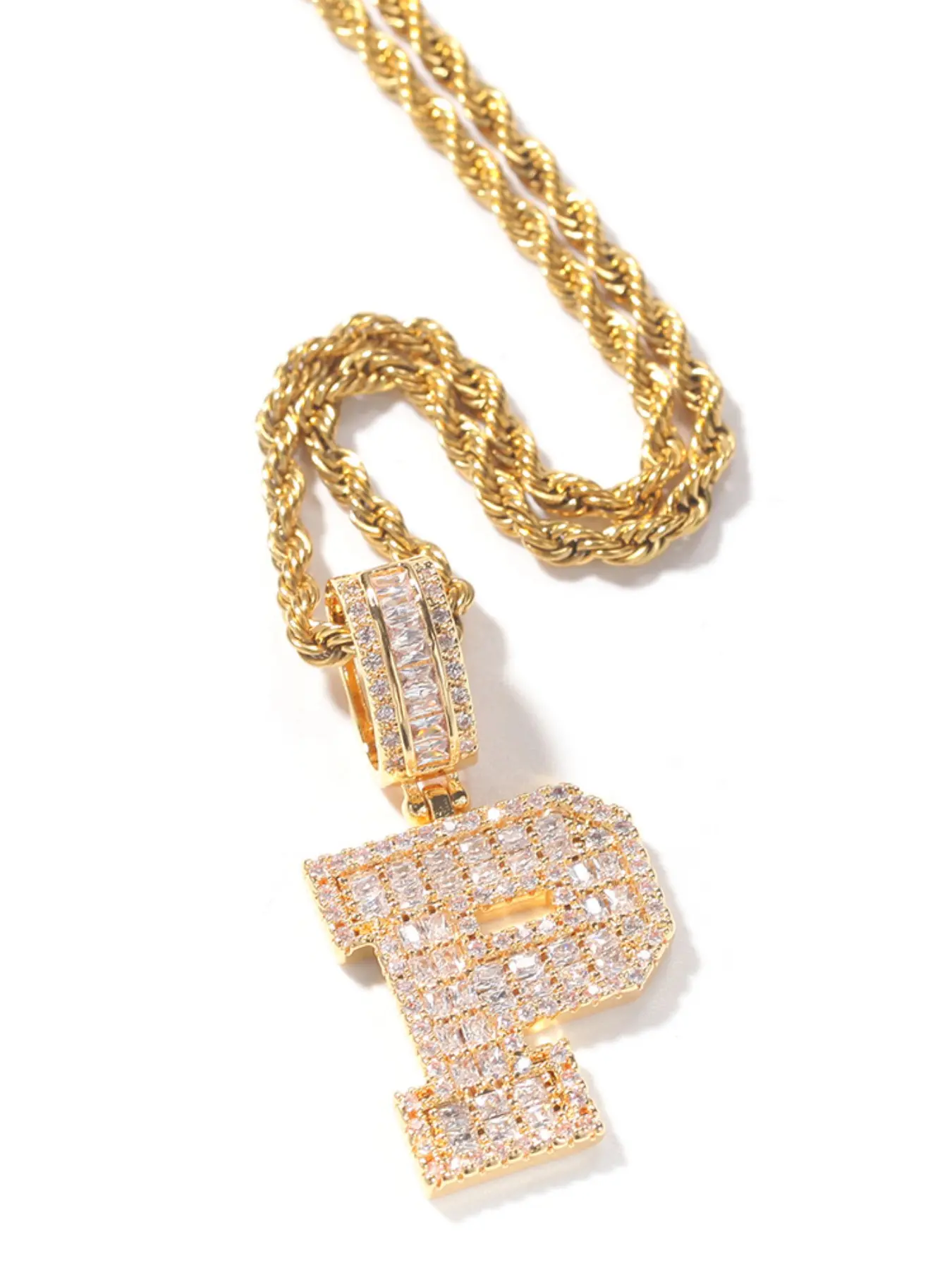 Creative Square Zircon Pendant Necklace, A-Z Letter Charms, 24-Inch Braided Chain, Hip Hop Style, Luxurious and Versatile, Letter Necklaces, Trendy Charm Necklace