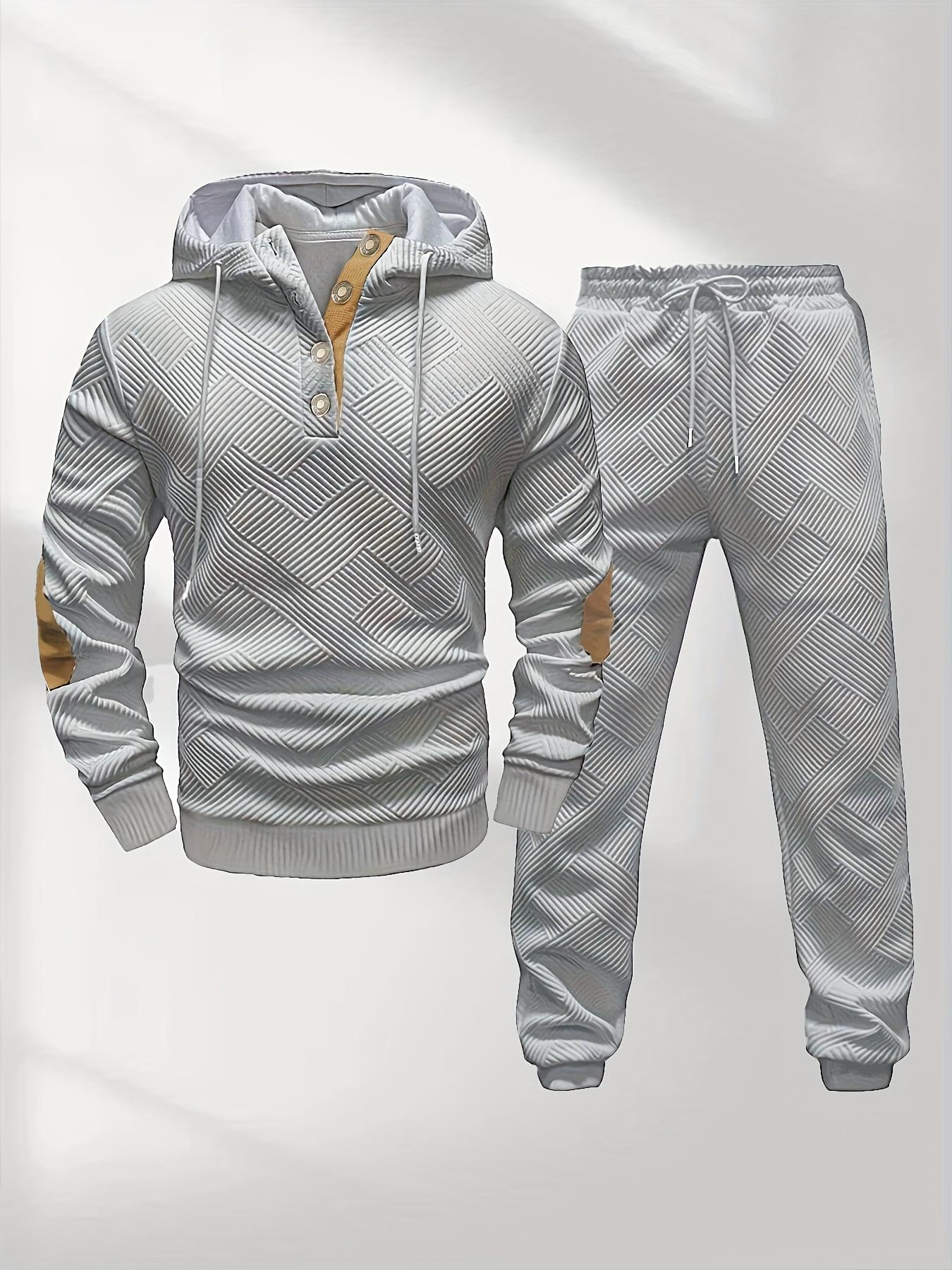 Men's casual fashion suit knitted jacquard sweatshirt and pants two-piece set