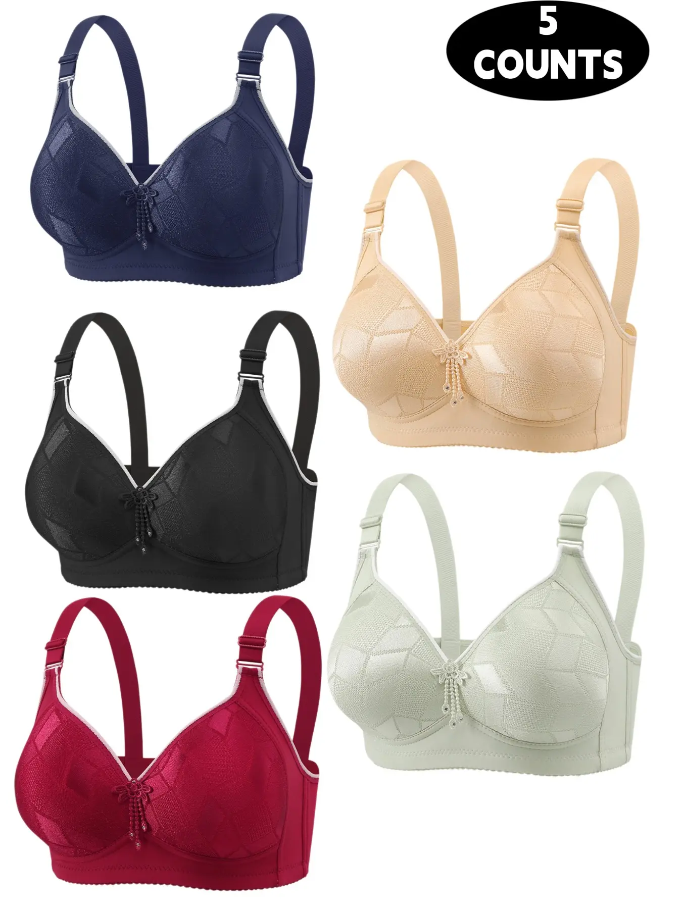 Women's Lace Elegant Push-Up Bra Set, Seamless Comfort Fit, Breathable Soft Fabric, All-Day Support, Perfect Daily Wear, 5 Pieces
