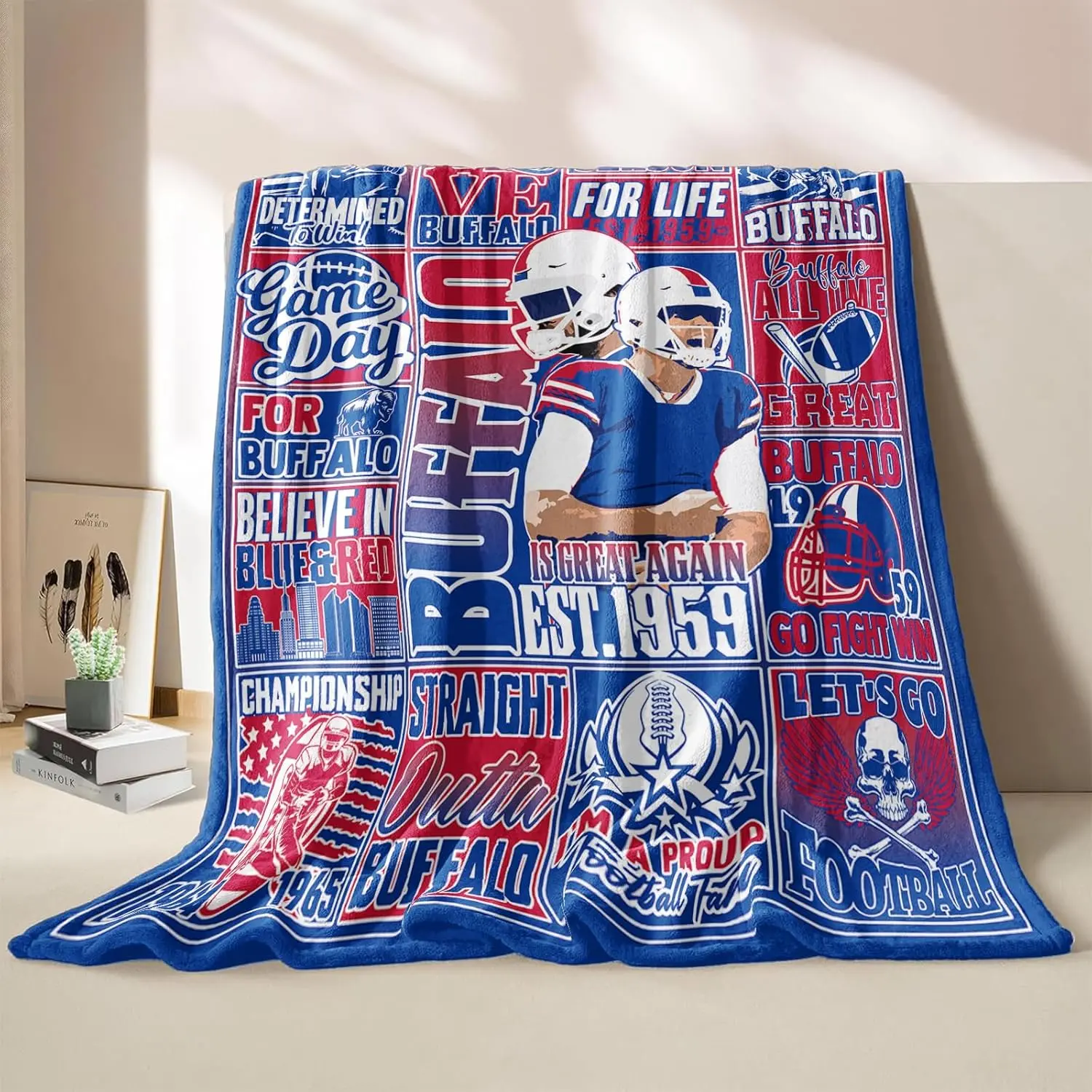 Football Gifts for Men, Gifts for Team Fans, Sports Football Blanket for Fans, Blue Football Style Blanket for Sofa Bed Chair 60"x50"